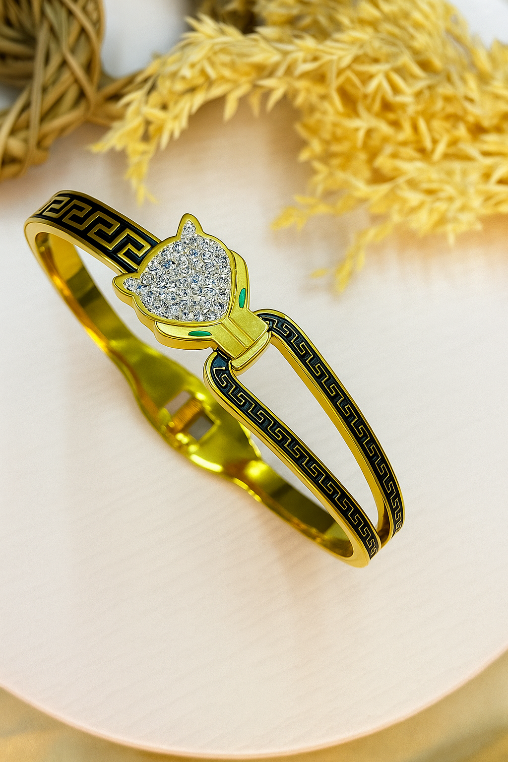 Panther Head Gold-Plated Kada