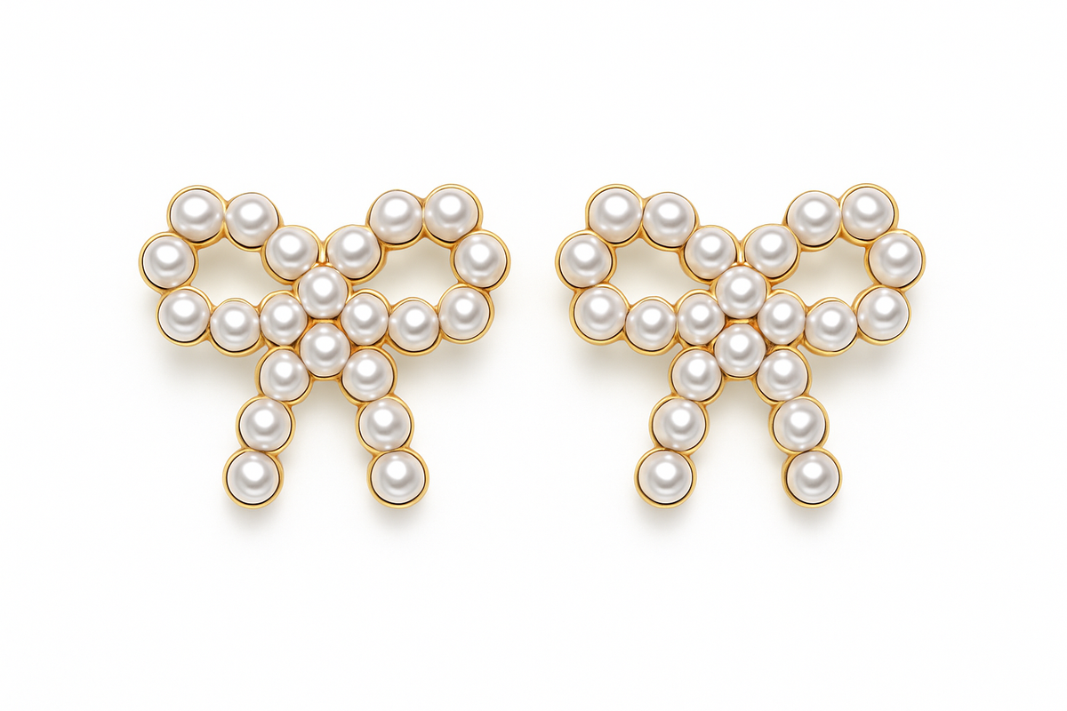 Pearl Bow Stud Earrings