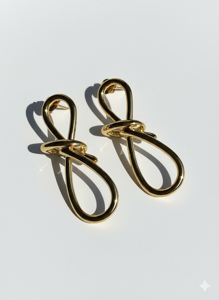 Sculptural Gold Knot Drop Earrings