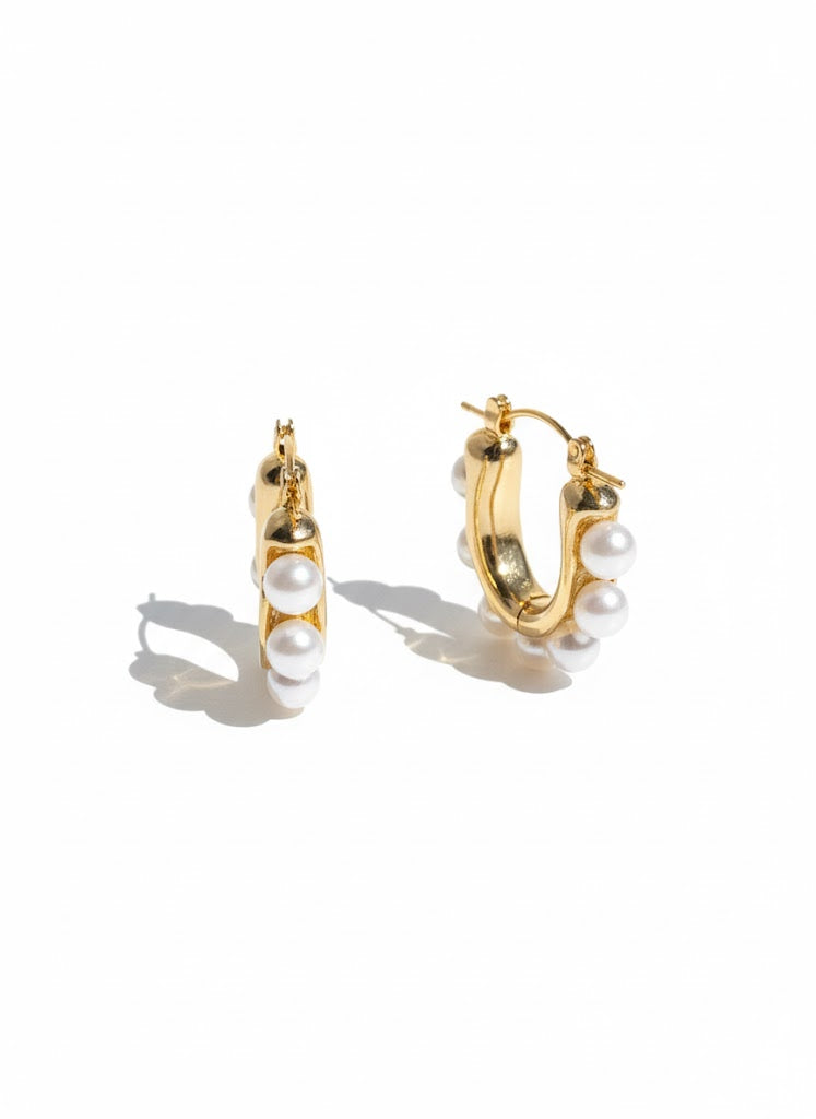 Pearl Huggie Hoop Earrings