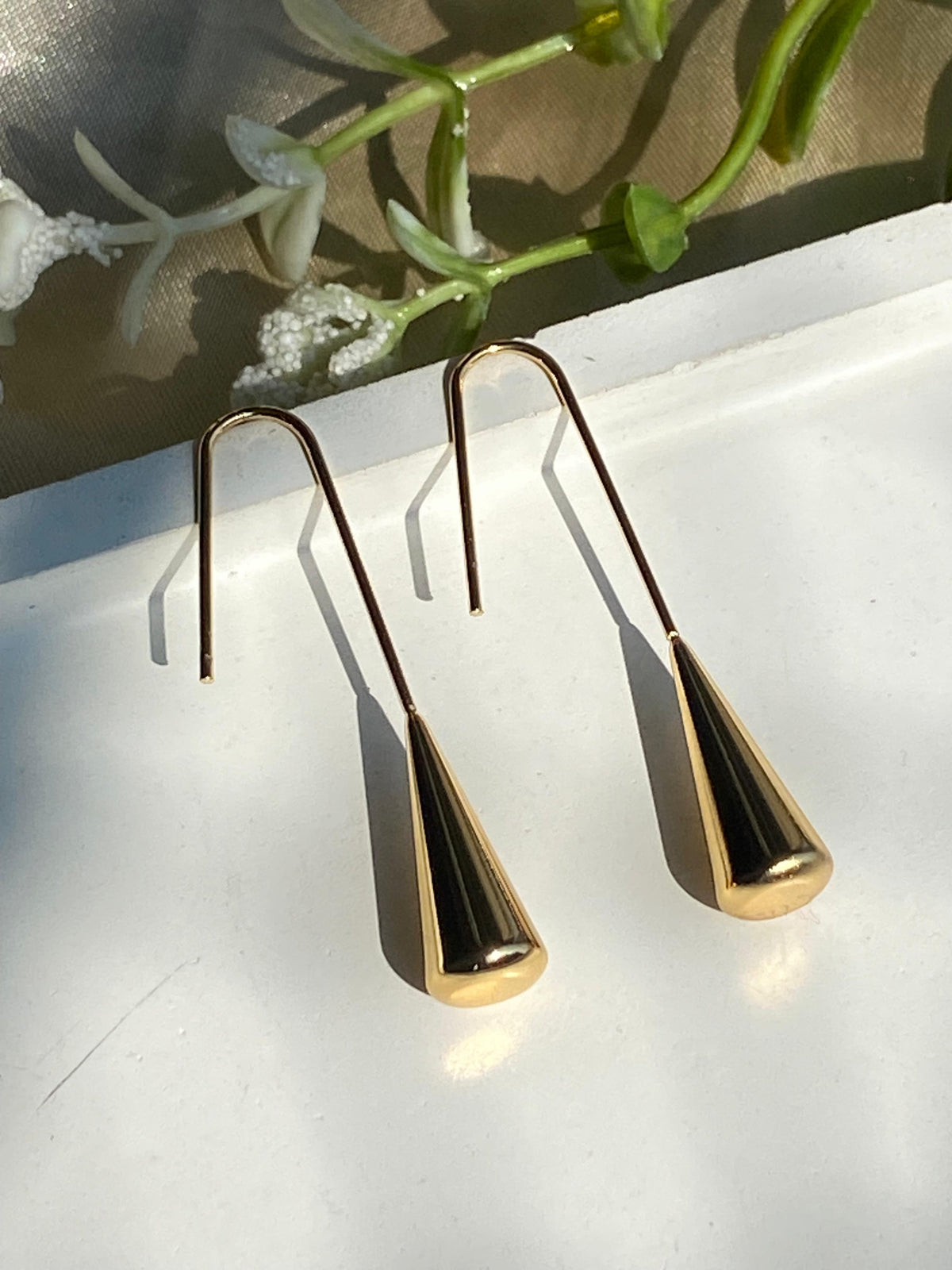 Gold Cone Drop Hook Earrings