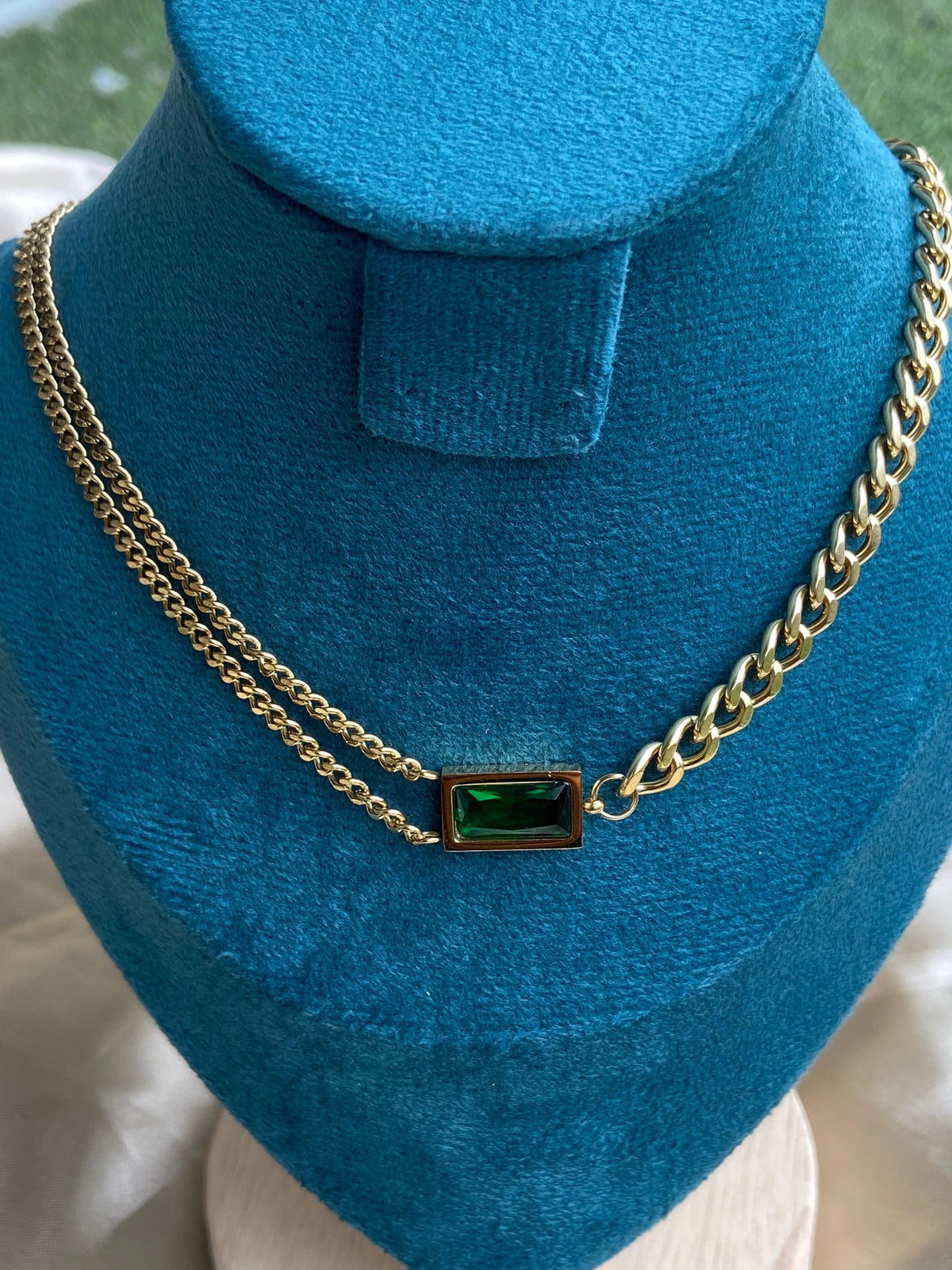 Green Gemstone Chain Necklace