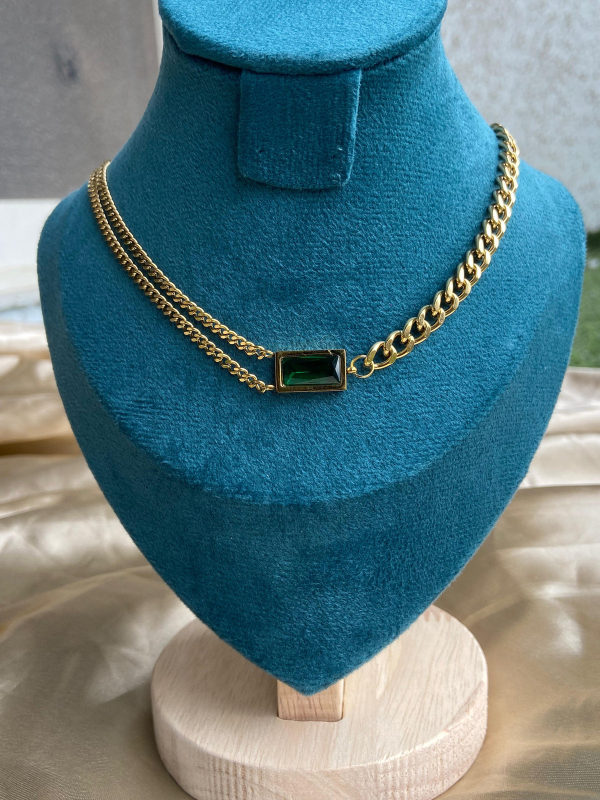 Green Gemstone Chain Necklace