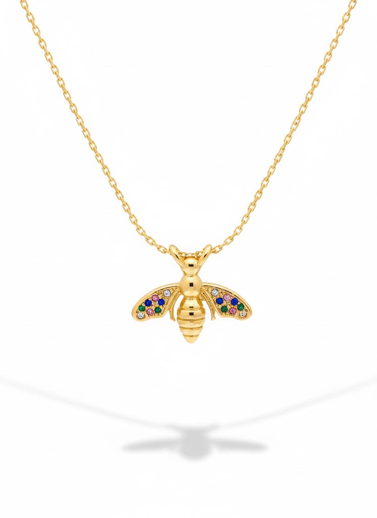 Multi-Color Gemstone Bee Necklace
