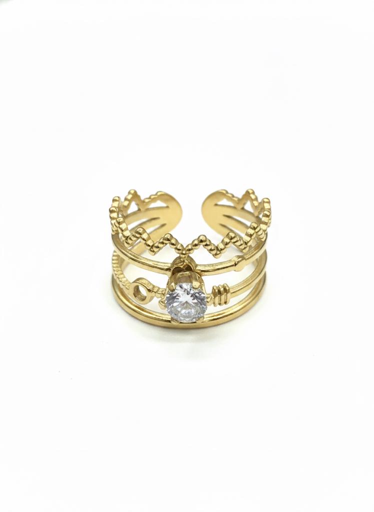 Golden Lock & Key Layered Ring