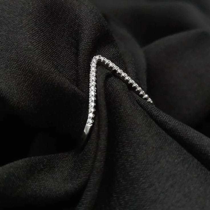 V Shape Diamond Silver Ring